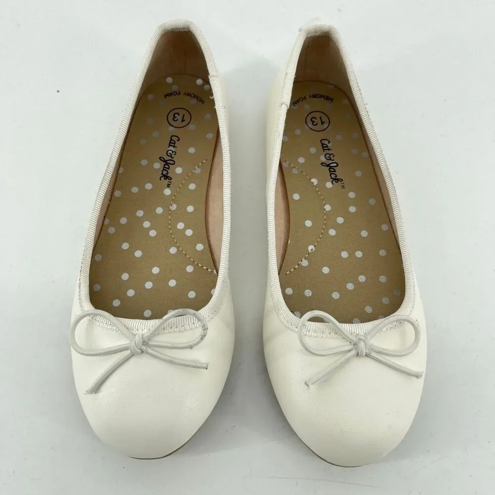 Cat & Jack Girls White Ballet Flats Memory Foam Dress Shoes Size 13